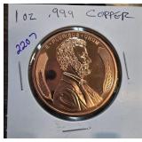 1 oz .999 Copper Round with Engraved Designs