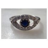Sterling Silver Evil Eye Ring with Blue Stone