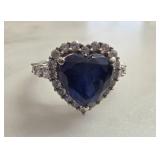 Sterling Silver Heart Cut Blue Stone Ring