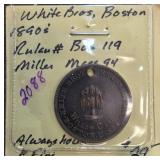 Late 19th-Century White Bros Token