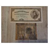 Two Banknotes Including Szazmillio Pengo