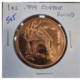 1 oz .999 Copper Round with Engraved Designs