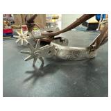 Engraved Metal Cowboy Spurs with Straps