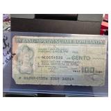 100 Lire Circulare Check by Provincial Lombard Ban