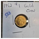 1862 $1 U.S. Gold Coin in Holder