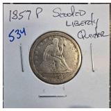 1857 P Seated Liberty Quarter