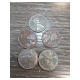 Five Steel Lincoln Pennies