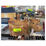 Brown Ceramic Cow-Shaped Tureen with Lid
