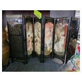 Six-Panel Decorative Folding Screen with Asian Mot