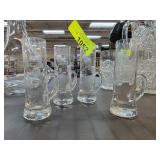 Four Etched Glass Beer Mugs