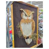 Framed Owl String Art on Dark Fabric