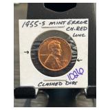 1955-S Lincoln Wheat Cent Mint Error in Display