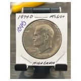 1974-D Eisenhower Dollar in MS64+ Grade