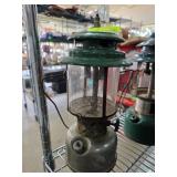 Vintage Metal and Glass Lantern with Green Top
