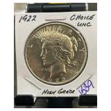 1922 Choice Uncirculated Peace Dollar Coin