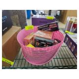 Pink Basket with Assorted Beauty Items