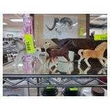 Ceramic Horse Figurines and Pink Vase