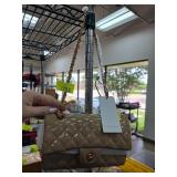 Glossy Quilted Beige Chain Strap Bag