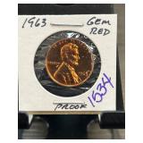 1963 Lincoln Cent Gem Red Proof Coin