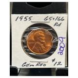 1955 Lincoln Cent Gem Red Graded 65/66
