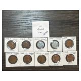 10 Lincoln Wheat Cents in Holders