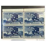 1959 Alaska Statehood Airmail Stamp Block