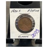 1920-S Lincoln Wheat Cent in F/VF Condition