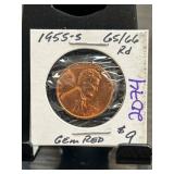 1955-S Lincoln Wheat Cent Gem RD MS 65/66