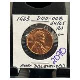 1963 Lincoln Cent DDO-008 Graded 64/65 RD