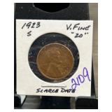 1923-S Lincoln Wheat Cent in Very Fine Condition