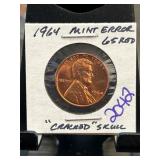 1964 Lincoln Cent Mint Error Cracked Skull