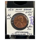 1971 Lincoln Cent Mint Error Coin