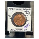 1953-D Lincoln Wheat Penny Mint Error