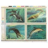 US 1990 Sea Creatures Plate Block of 4 Stamps
