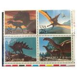 1989 Prehistoric Animals 25 Cent Stamp Block
