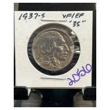 1937-S Buffalo Nickel VF/EF Grade