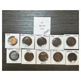 10 Lincoln Wheat Cents in Holders