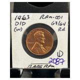 1963 D/D Lincoln Cent with RPM Designation