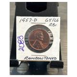 1957-D Lincoln Wheat Cent Rainbow Toned