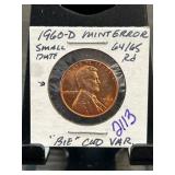 1960-D Lincoln Cent Mint Error, RD, Small Date