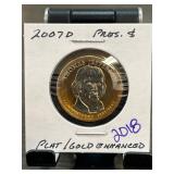2007 D Thomas Jefferson $1 Coin, Gold Enhanced