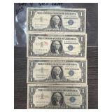 Four Silver Certificate $1 Notes