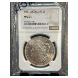 1921 Morgan Silver Dollar MS 63 by NGC