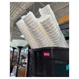 Bin of Bulk Stack of Wrapped Clear Cups