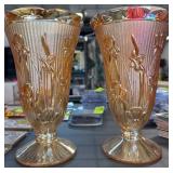 Iridescent Glass Iris Vases with Floral Design