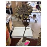 Metal Sunflower Sculpture on Stone Base