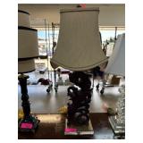 Carved Wood Table Lamp With Fabric Shade