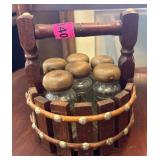Wooden Basket With Glass Bottles