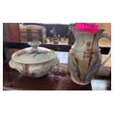 Handmade Pottery Pitcher and Lidded Dish Set