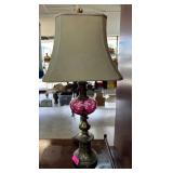 Cranberry Glass Lamp with Brass Details